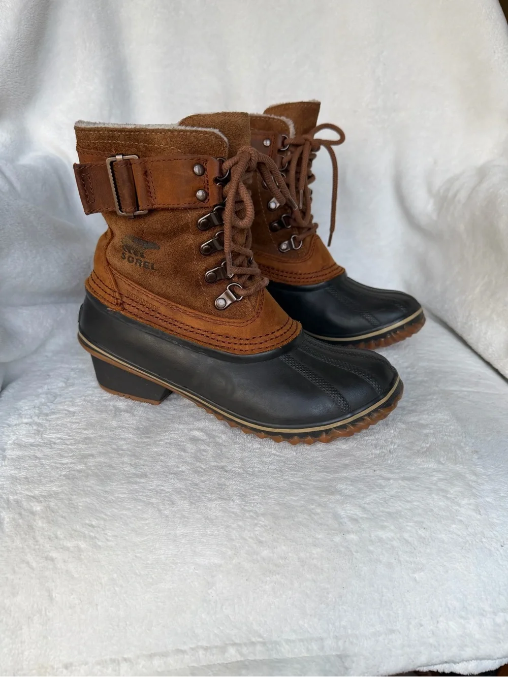 Sorel Fancy Lace II Womens Boots 6 Brown Waterproof Leather Lace Up Duck